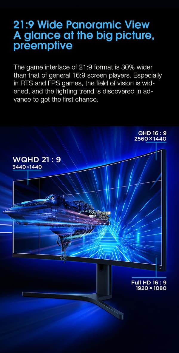 XIAOMI Böjd Spelmonitor 144Hz 3440x1440 Upplösning 34 tum 21:9 band fisk Skärm Synkroniseringsteknik Datorskärm