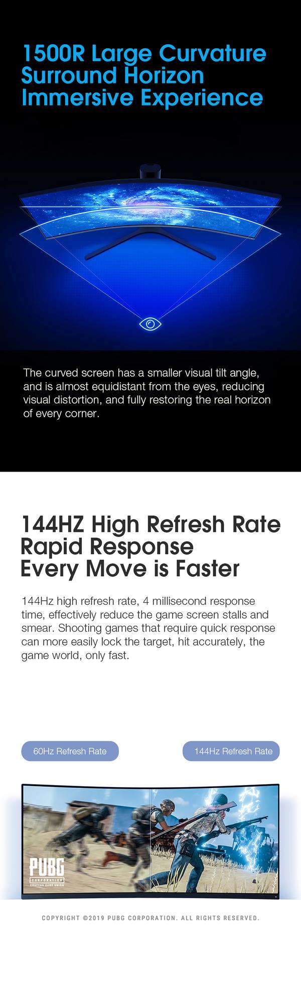 XIAOMI Böjd Spelmonitor 144Hz 3440x1440 Upplösning 34 tum 21:9 band fisk Skärm Synkroniseringsteknik Datorskärm