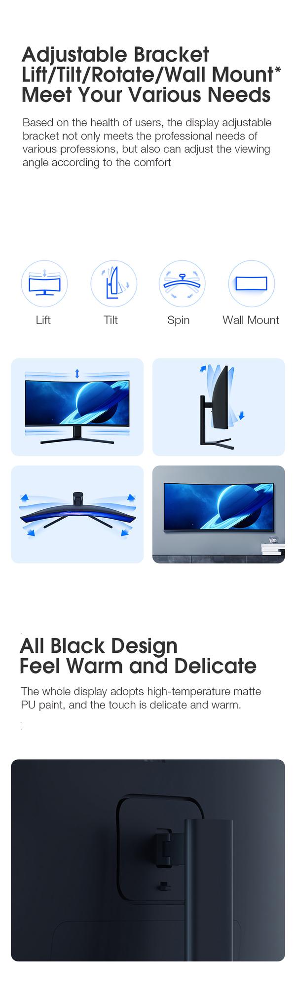 XIAOMI Böjd Spelmonitor 144Hz 3440x1440 Upplösning 34 tum 21:9 band fisk Skärm Synkroniseringsteknik Datorskärm
