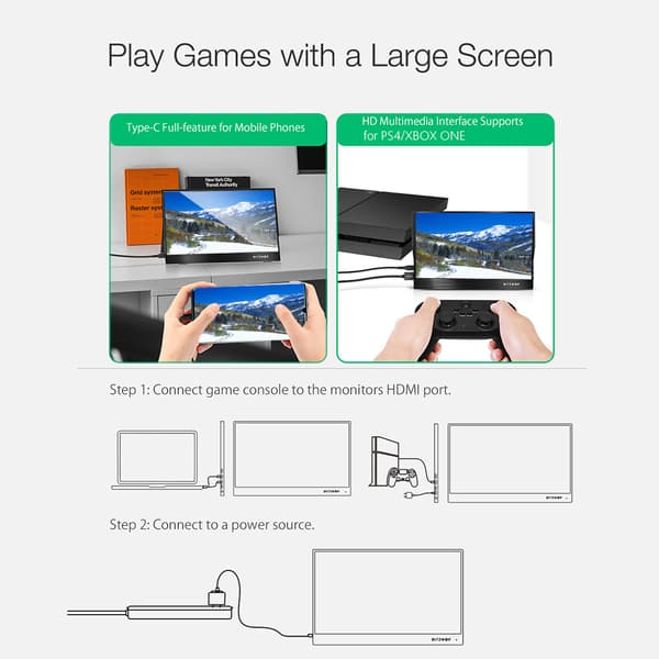 BW-PCM3 15,6 tum Touchable FHD 1080P Type C Portable Computer Monitor Gaming Display Screen för Smartphone Tablet Laptop Spelkonsoler