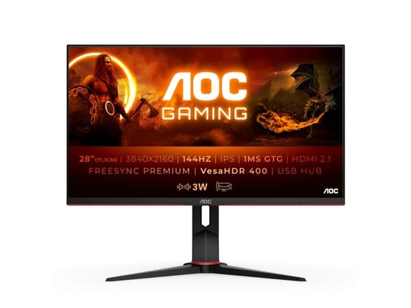 AOC G2 U28G2XU2/BK, 71,1 cm (28"), 3840 x 2160 pixlar, 4K Ultra HD, LED, 1 ms, Svart, Röd Svart, Röd