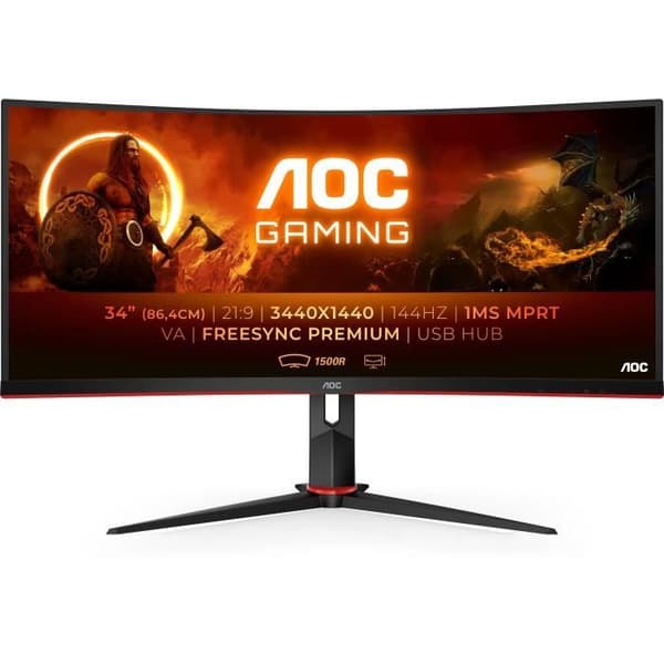 PC Gamer-skärm - AOC - CU34G2X/BK - 34" VA Curved UWQHD 1ms 144Hz HDMI DisplayPort USB Pivot Höjdjusterbar Freesync