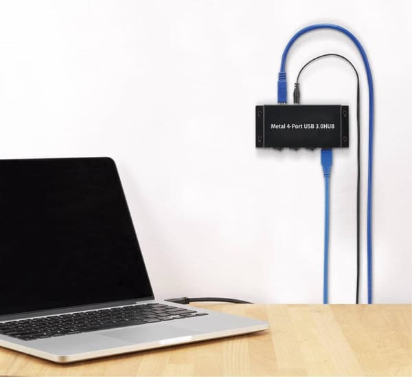Renkforce 4-portar USB 3.0-nav Stålhölje, individuellt anslutningsbar, alternativ för väggfäste Svart