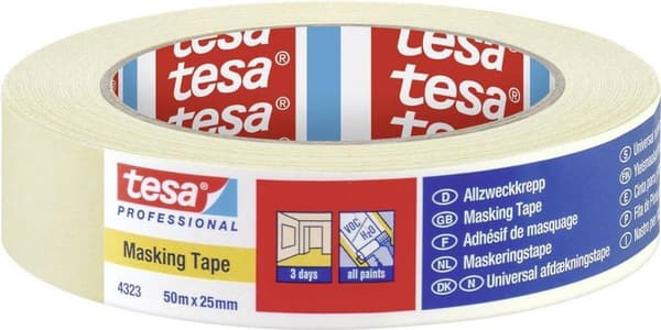 Tesa maalarinteippi 4323 25mm 50M vaaleankeltainen