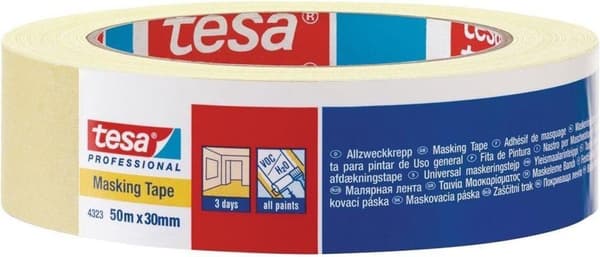 Tesa maalarinteippi 4323 25mm 50M vaaleankeltainen