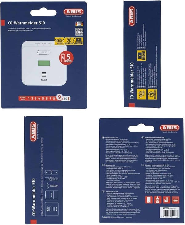 ABUS COWM510 - Kulmonoxiddetektor - Pålidelig kvalitet - 10 års batteri
