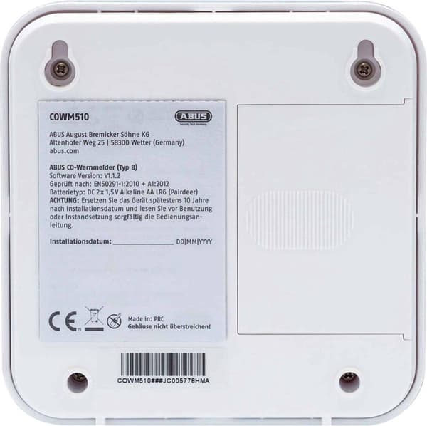 ABUS COWM510 - Kulmonoxiddetektor - Pålidelig kvalitet - 10 års batteri