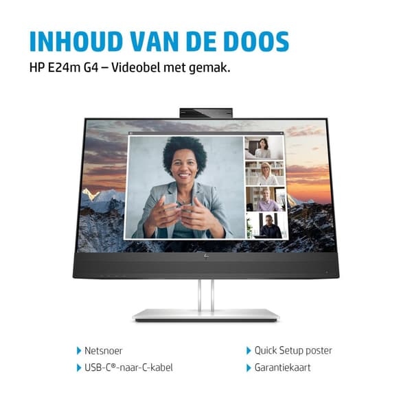 HP Inc. E24m G4 -konferenssinäyttö telakalla, kaiuttimella ja verkkokameralla - 40Z32AA