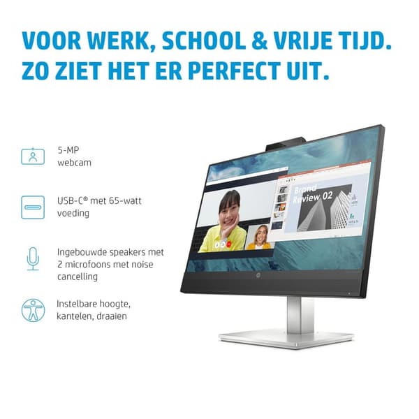 HP Inc. E24m G4 Conference Monitor med docking, højttaler og webcam - 40Z32AA Sort, Sølv