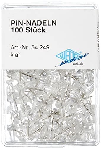 WEDO stiftstift, kristallklara, innehåll: 100 stycken, stiftlängd: 12 mm, huvuddiameter: 10 mm, i genomskinlig låda (54 249)