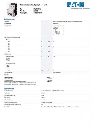 MOOTTORIN SUOJAUS Kytkin 6.3A 3P PKZM01 6.3