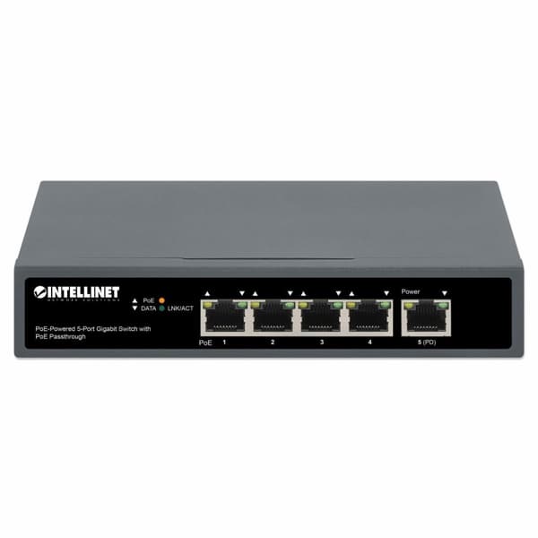 Intellinet – Kytkin – 4 x 10/100/1000 (PoE+) + 1 x 10/100/1000 (PoE-läpivienti) – pöytätietokone – PoE+ (65 W)