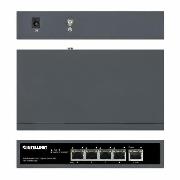 Intellinet – Kytkin – 4 x 10/100/1000 (PoE+) + 1 x 10/100/1000 (PoE-läpivienti) – pöytätietokone – PoE+ (65 W)
