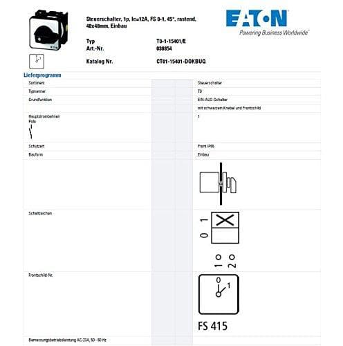 Eaton T0-1-15401/E sähköinen vipukytkin 1P musta - metalliväri (038854)