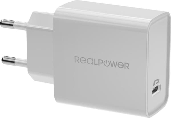 RealPower PC-MagSet - 20W USB-C snabbladdare - väggladdare inkl magnetisk laddningskabel med trådlös laddningsplatta - vit