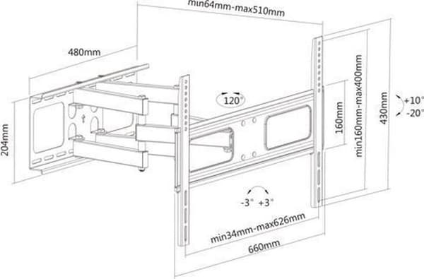 Værdi 17.99.1205 TV-beslag 177,8 cm (70") Sort