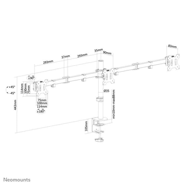 Neomounts fra Newstar FPMA-D550D3BLACK skærmarm - op til 27" - Sort