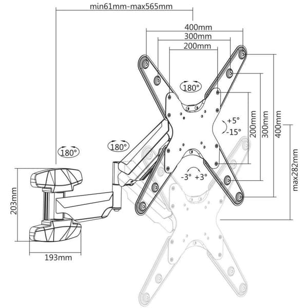 Manhattan 461641, 30 kg, 53,3 cm (21"), 152,4 cm (60"), 75 x 75 mm, 400 x 400 mm, svart