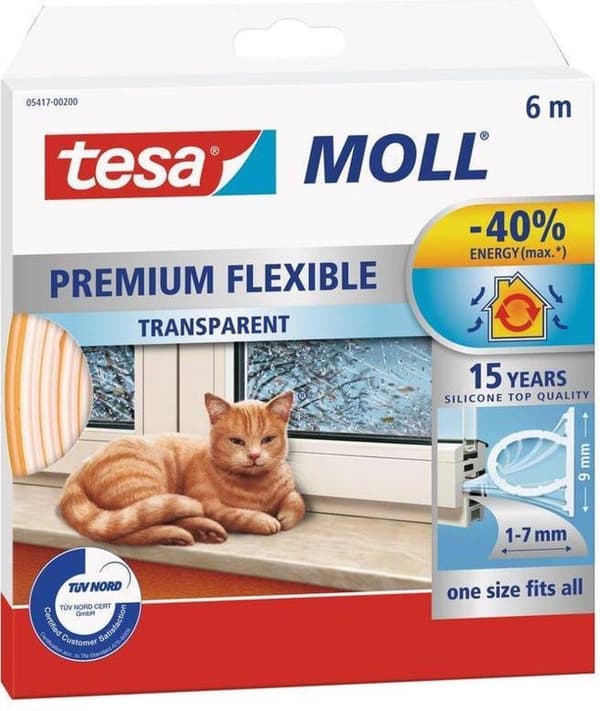 Tesa Moll Superflex Silikone - Gennemsigtig - 9 mm x 6 m