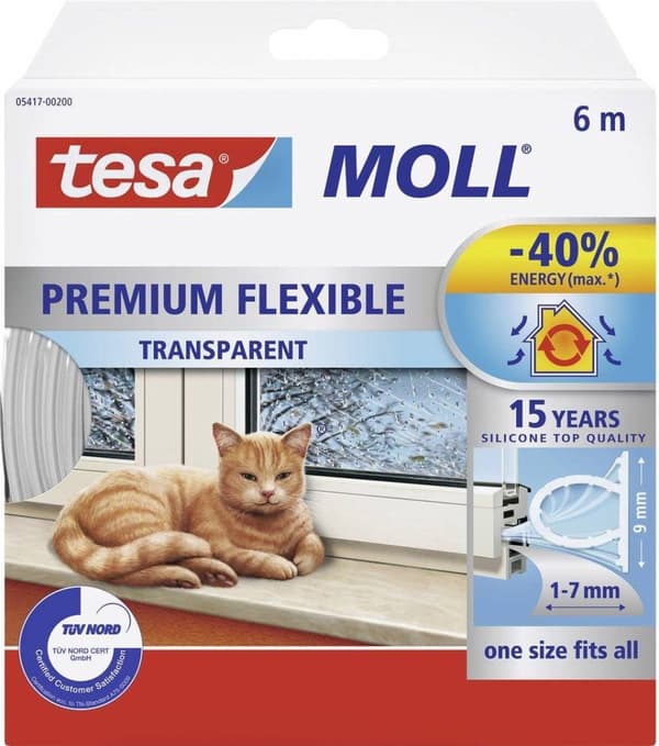 Tesa Moll Superflex Silikone - Gennemsigtig - 9 mm x 6 m