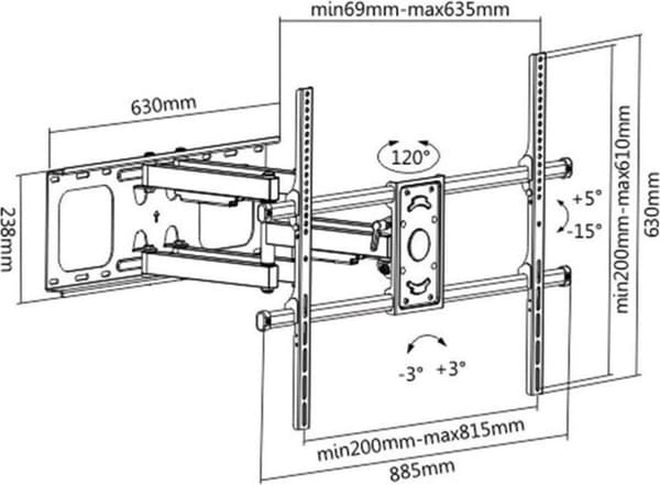 ITB RO17.99.1207, 200 x 200 mm, 800 x 600 mm, -15 - 5°, -60 - 60°, strygesål, sort