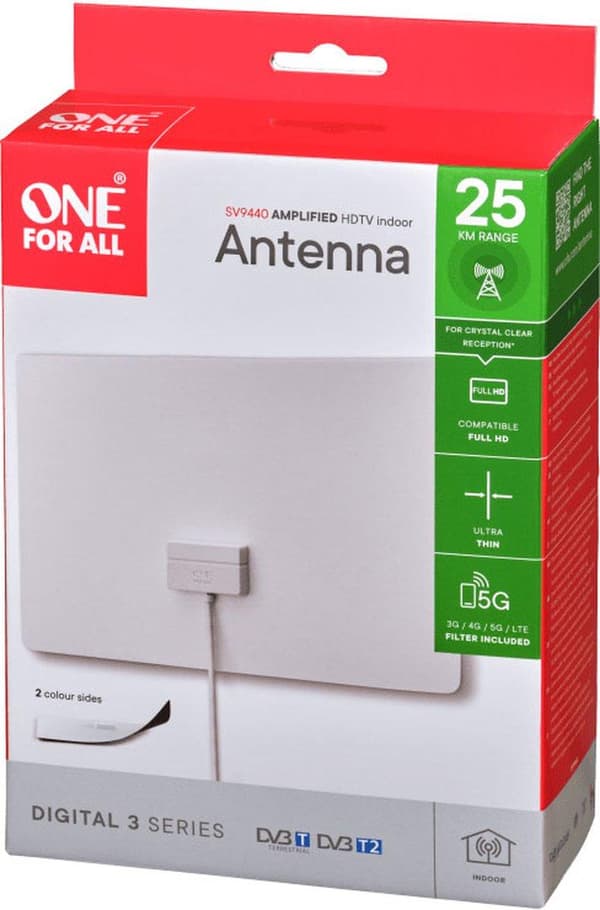 One For All SV9440 forstærket DVB-T/T2 indendørs antenne