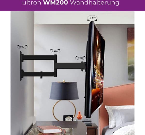 Ultron WM200 vægbeslag - TV Vægbeslag til TV fra 23" til 60" - dreje og vippe - maksimalt 35 Kg - VESA montering - Sort