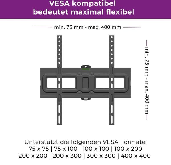 Ultron WM200 vægbeslag - TV Vægbeslag til TV fra 23" til 60" - dreje og vippe - maksimalt 35 Kg - VESA montering - Sort