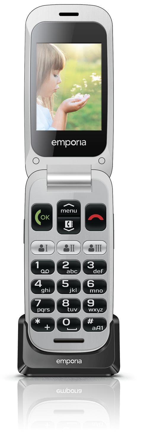 emporiaONE - Feature Phone - microSD slot - LCD-skærm - 240 x 320 pixels - bagkamera 2 MP - sølv, mellemgrå Grå, Sølv