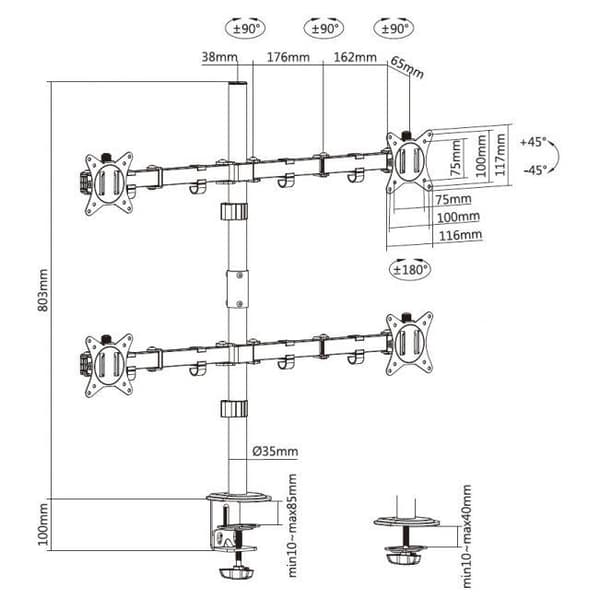 Varustettu 17"–32" nelinivelnäytön/LCD-pöytäteline - pidike - 36 kg - 43,2 cm (17") - 81,3 cm (32") - 100 x 100 mm - Musta (650159)
