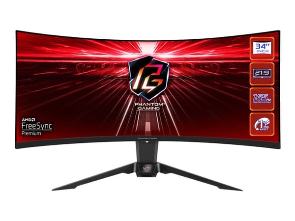 ASRock Phantom Gaming PG34WQ15R2B - LED-skjerm - gaming - kurvet - 34" - 3440 x 1440 @ 165 Hz - VA - 550 cd/m² - 3000:1 - DisplayHDR 400 - 1 ms - 2xH