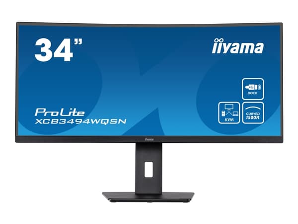 iiyama ProLite XCB3494WQSN-B5 - LED-skjerm - kurvet - 34" - 3440 x 1440 UWQHD @ 120 Hz - VA - 300 cd/m² - 3000:1 - 0.4 ms - HDMI, DisplayPort, USB-C