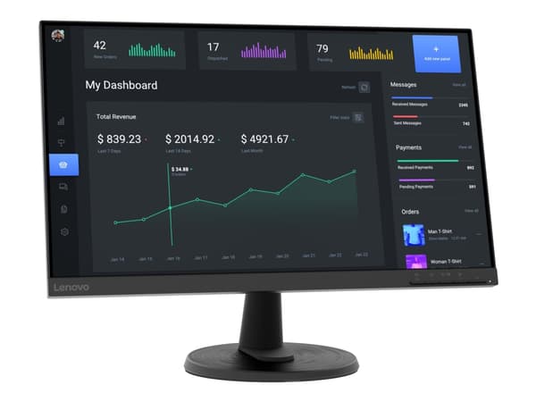 Lenovo D24-40 - LED-skjerm - 24" (23.8" synlig) - 1920 x 1080 Full HD (1080p) - VA - 250 cd/m² - 3000:1 - 4 ms - HDMI, VGA - ravnsort