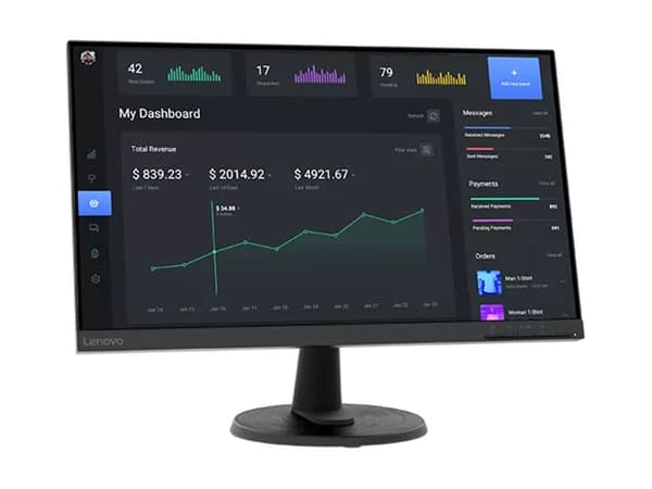 Lenovo D24-40 - LED-skjerm - 24" (23.8" synlig) - 1920 x 1080 Full HD (1080p) - VA - 250 cd/m² - 3000:1 - 4 ms - HDMI, VGA - ravnsort