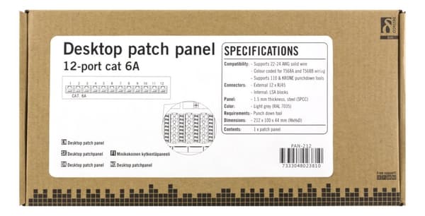 DELTACO kytkentäpaneeli, 12xRJ45, Cat6a, seinäasennus, 10Gbps, harmaa