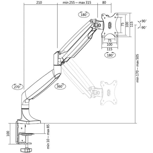 LogiLink Monitorarm 13-32" gass Alu