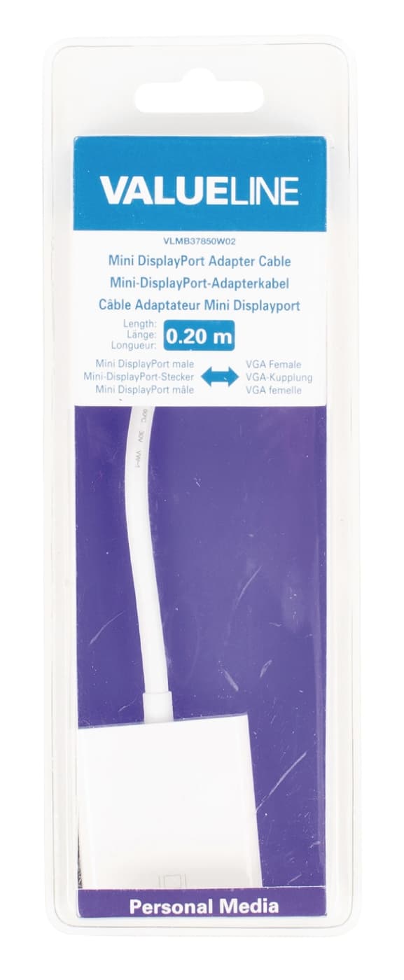 Valueline Mini Displayport -Kabel Mini DisplayPort Han - VGA Hun 15p 0.20 m Hvit