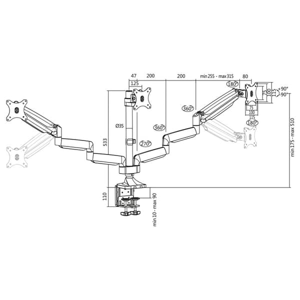 LogiLink Monitorarm trippel 13-32" gass