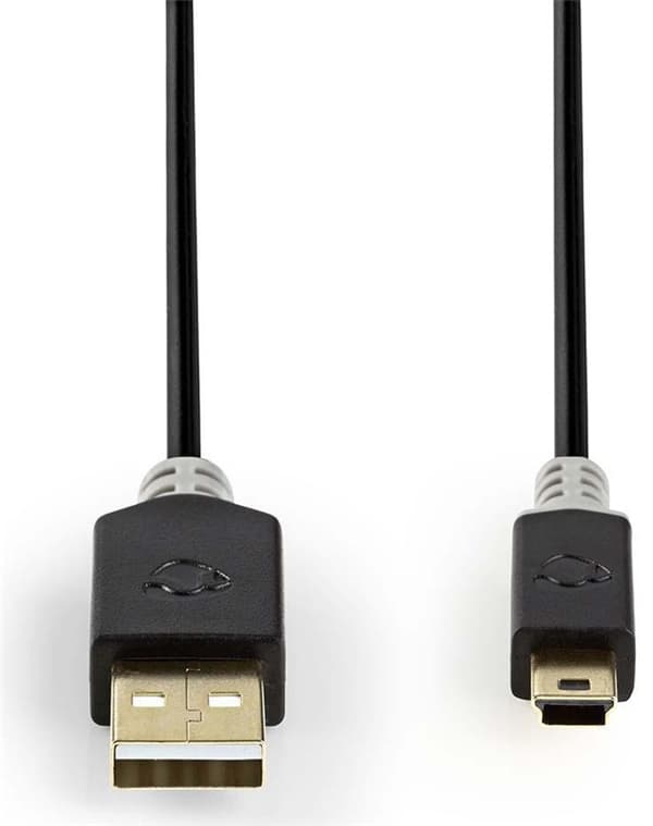 Nedis USB-kabel | USB 2.0 | USB-A Hane | USB Mini-B 5 pin Hane | 480 Mbps | Guldplaterad | 2.00 m | Rund | PVC | Antracit | Kartong med fönster
