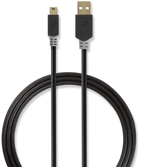 Nedis USB-kabel | USB 2.0 | USB-A Hane | USB Mini-B 5 pin Hane | 480 Mbps | Guldplaterad | 2.00 m | Rund | PVC | Antracit | Kartong med fönster