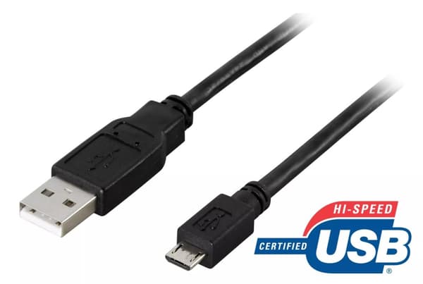DELTACO USB 2.0 typ A till Micro-B USB, 5-pin, 0,25m, svart (USB-299S)