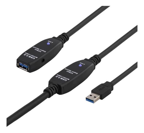 DELTACO aktiv USB 3.0-forlengelseskabel, Typ A ha - hu, 10m, svart