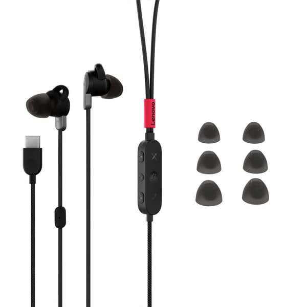 Lenovo Go - Kuulokkeet - in-ear - langallinen - aktiivinen melunvaimennus - USB-C - Thunder Black - sertifioitu Skype for Businessille, sertifioitu Mi