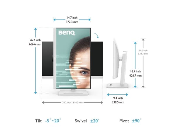 BenQ GW2790QT Ergo Eye-care - LED-skärm - 27" - 2560 x 1440 - IPS - 350 cd/m² - 1000:1 - 5 ms - HDMI, DisplayPort - högtalare - vit