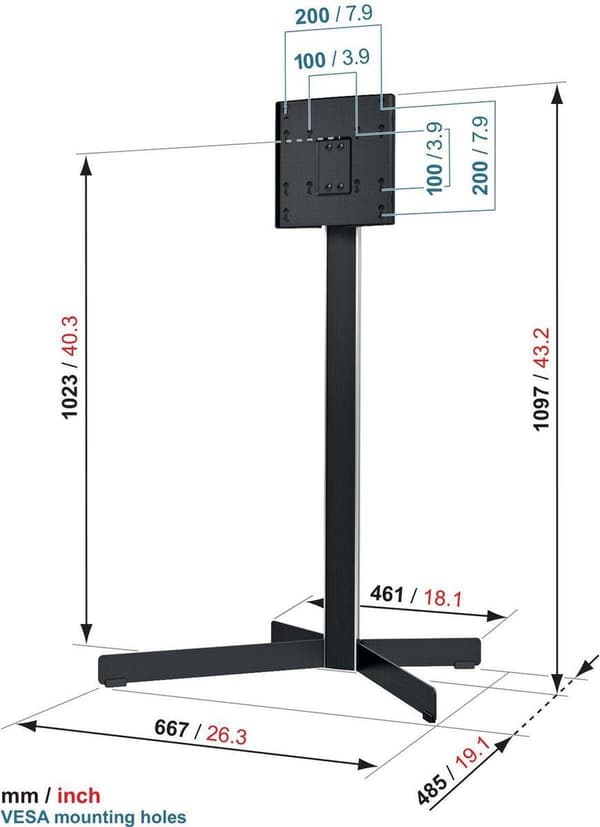 Vogels EFF 8230 - Jalusta LCD/plasma-TV:lle - Musta - Näytön koko: 66 - 94 cm (26" - 94,00 cm (37")) - Seisova (EFF 8230)