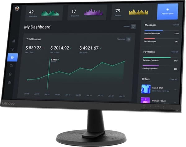 Lenovo D24-40. Näytön lävistäjä: 60,5 cm (23,8"), näytön tarkkuus: 1920 x 1080 pikseliä, HD-tyyppi: Full HD, näyttötekniikka: LED, natiivi kuvasuhde: