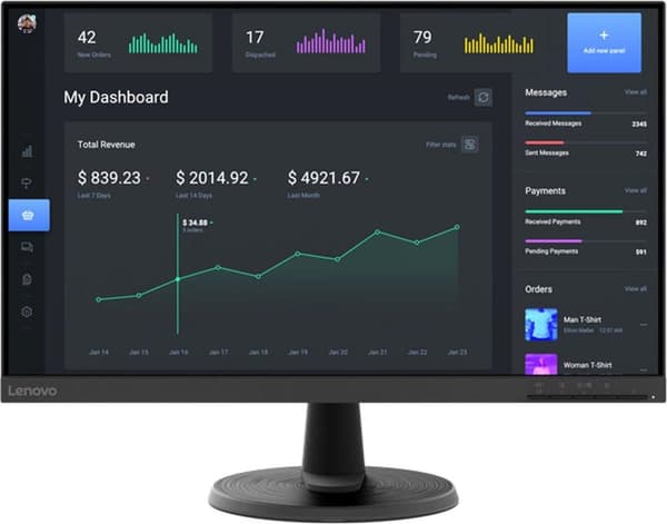 Lenovo D24-40. Näytön lävistäjä: 60,5 cm (23,8"), näytön tarkkuus: 1920 x 1080 pikseliä, HD-tyyppi: Full HD, näyttötekniikka: LED, natiivi kuvasuhde: musta