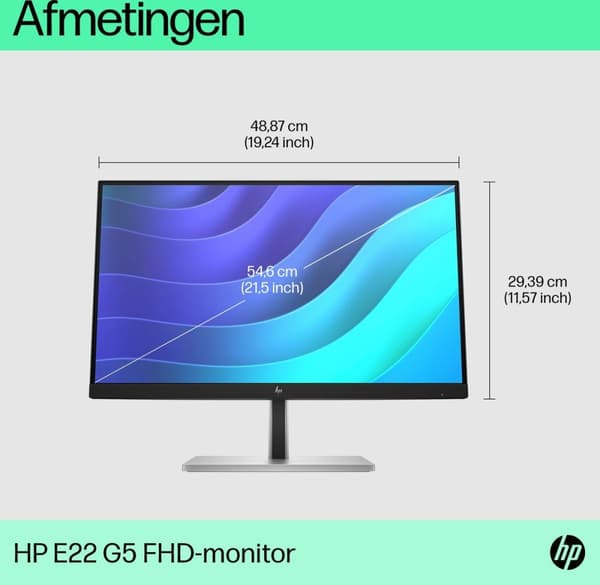 HP Inc. HP E22 G5 - E-Series - LED-skærm - 54,6 cm (21,5") (21,5" synlig) - 1920 x 1080 Full HD (1080p) @ 75 Hz - IPS - 250 cd/m² - 1000:1 - 5ms - HDM Sort, Sølv