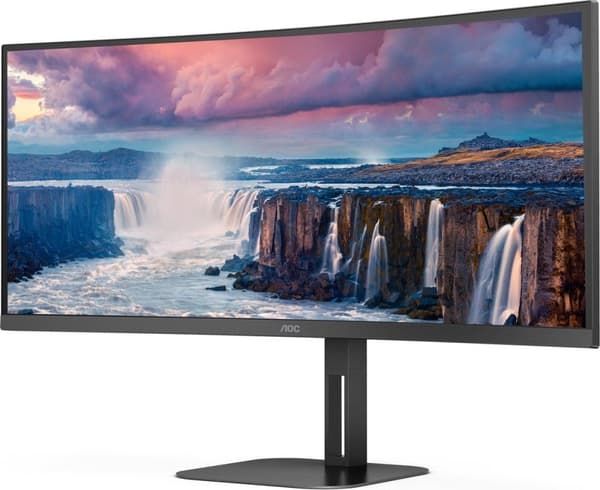 AOC CU34V5C - 86,40 cm (34") WQHD kurvad bildskärm, högtalare, höjdjusterbar (3440x1440, 100 Hz, HDMI, DisplayPort, USB-C, USB-hubb) Svart [Energiklas
