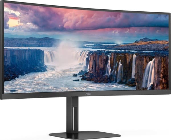 AOC CU34V5C - 86,40 cm (34") WQHD kurvad bildskärm, högtalare, höjdjusterbar (3440x1440, 100 Hz, HDMI, DisplayPort, USB-C, USB-hubb) Svart [Energiklas